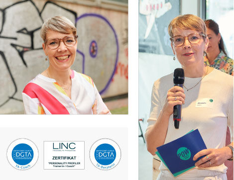 Eine Collage zeigt Alexandra Deters in Aktion